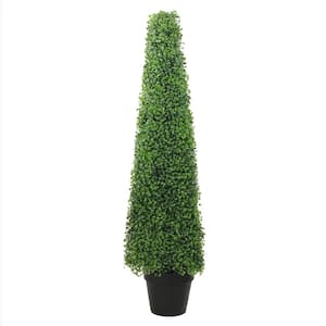 45 in. Potted 2-Tone Green Triangular Boxwood Topiary Artificial Garden Tree
