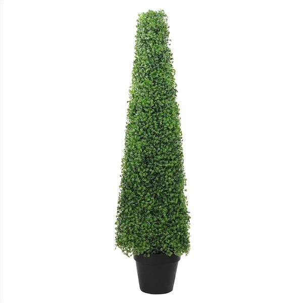 Northlight 45 in. Potted 2-Tone Green Triangular Boxwood Topiary Artificial Garden Tree