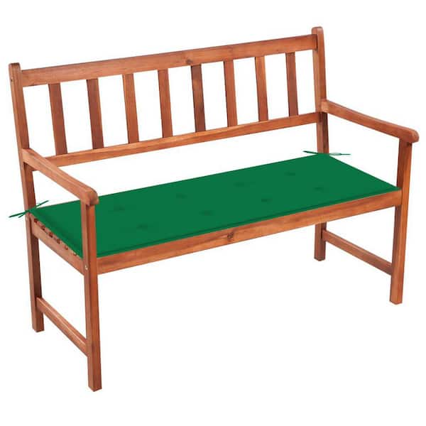 2-Person Wood Garden Bench Brown with Green Cushion