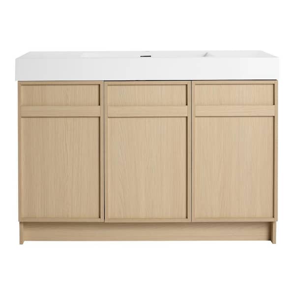 47.3 in. W x 19.7 in. D x 35.1 in. H Freestanding Oak Bath Vanity with White Resin Vanity Top
