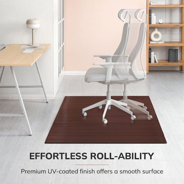 Deluxe Dark Brown Mahogany 48 in. x 72 in. Bamboo Roll-Up Office Chair Mat without Lip