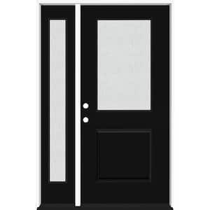 Legacy 51 in. W. x 80 in. 1/2 Lite Rain Glass RHIS Primed Black Finish Fiberglass Prehung Front Door with 12 in. SL
