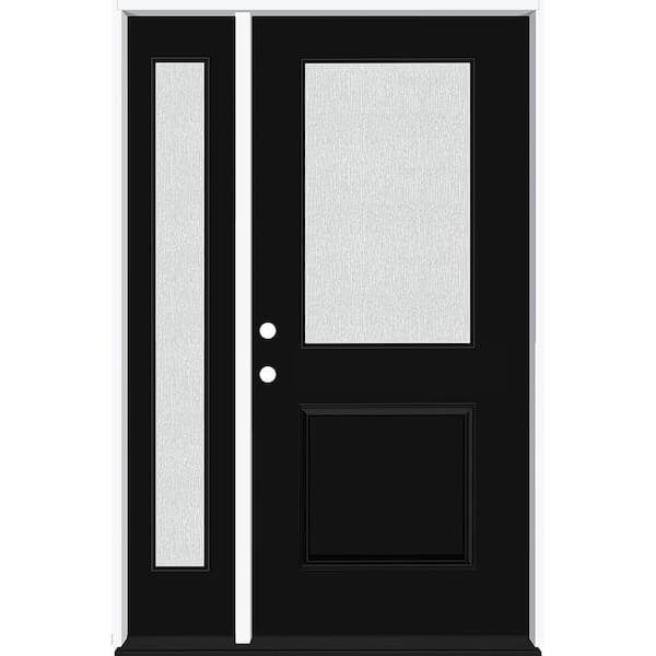 Steves & Sons Legacy 51 in. W. x 80 in. 1/2 Lite Rain Glass RHIS Primed Black Finish Fiberglass Prehung Front Door with 12 in. SL
