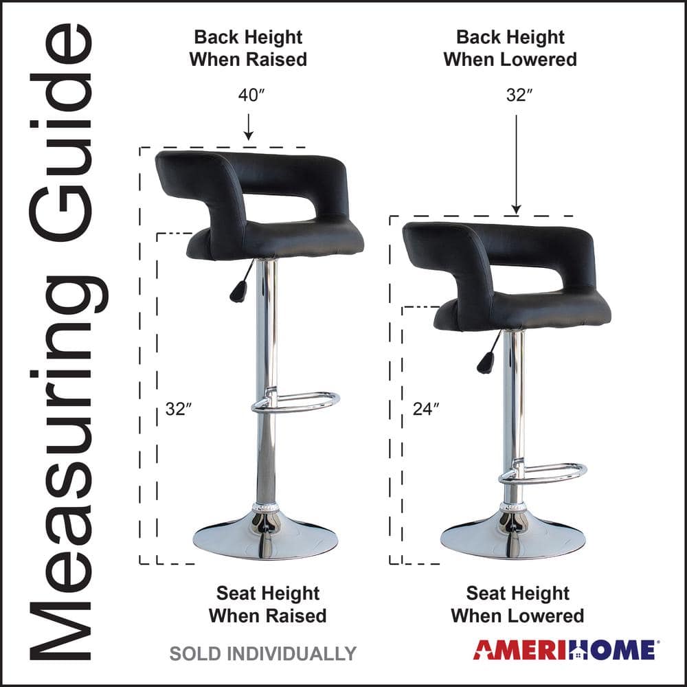 Sleek Chrome and Black Leather Adjustable Swivel Bar Stool