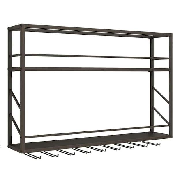 31.4in. H x 7.8in. W 2-Tier Wall Mounted Wine Rack, Metal Bar Shelf, Black, Kitchen Storage