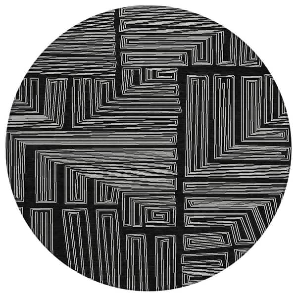 Chantille Machine Washable Indoor/Outdoor Abstract ACN1045 Black 8 ft. x 8 ft. Area Rug