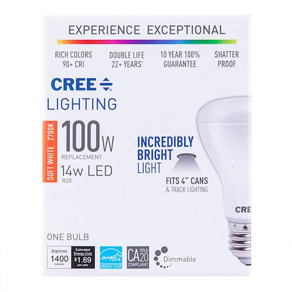 Cree 100-Watt Equivalent R20 High Brightness Dimmable Exceptional Light Quality LED Flood Light Bulb Daylight