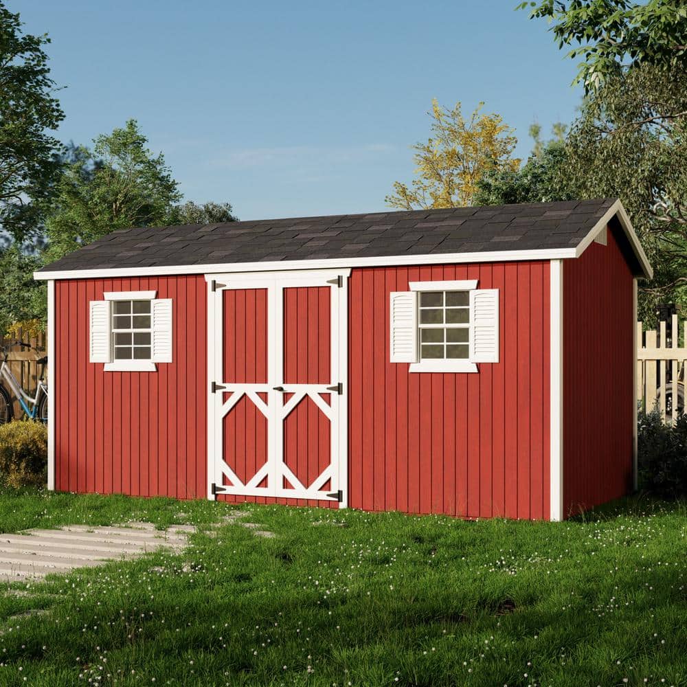 Classic Blue and White 8' x 16' Wood Storage Shed with Windows