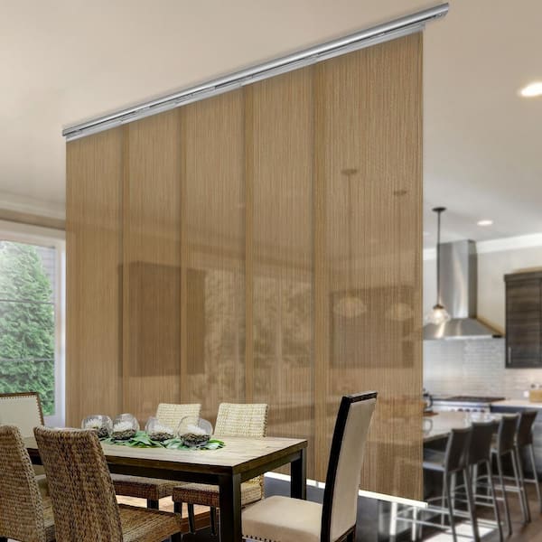 EMOH Wood 58 in. - 110 in. W x 94 in. L Adjustable 5-Panel in Satin Nickel Single Rail Panel Track with 23.5 in. Slates