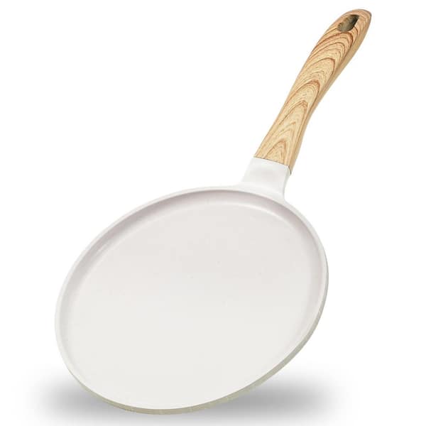 Adrinfly 9.5 in. Aluminum Healthy Granite Nonstick Coating Crepe Pan in Beige Heat-Resistant Ergonomic Bakelite Handle