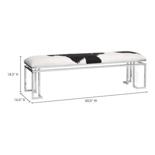 NADAAL STUDIOS Zappa Silver 60 in. Cowhide Bench with Stainless Steel Frame