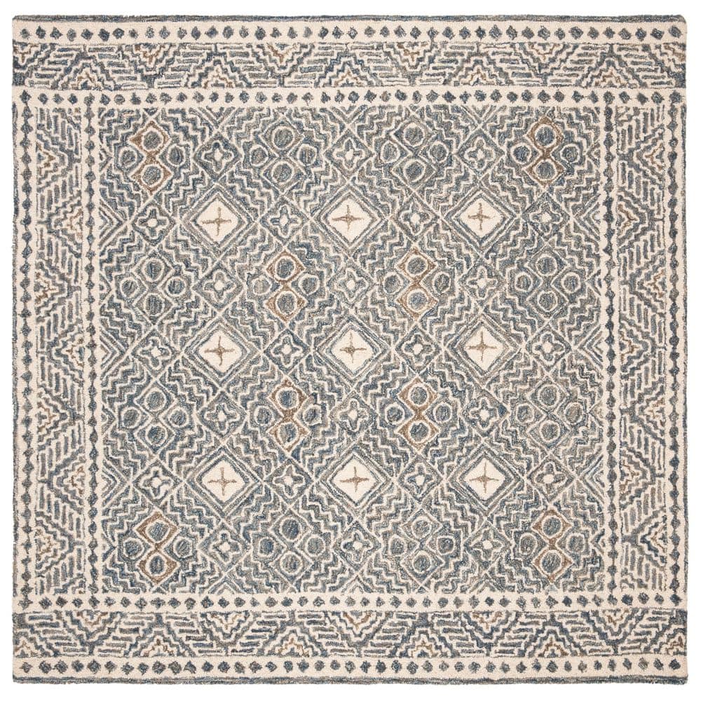 Handmade Blue Wool Tufted Round Rug, 5' x 5'
