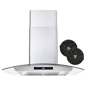 30 in. Ductless Wall Mount Range Hood in Stainless Steel with LED Lighting and Carbon Filter Kit for Recirculating