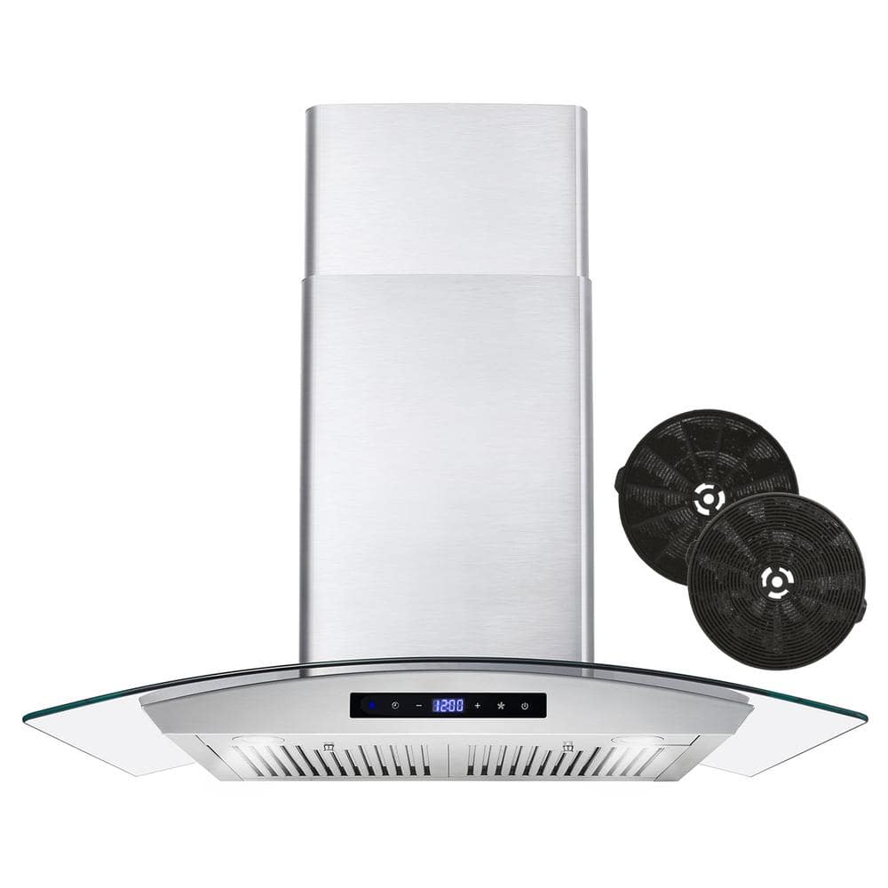 Cosmo 30 in. Ductless Wall Mount Range Hood in Stainless Steel with LED Lighting and Carbon Filter Kit for Recirculating, Stainless Steel with Touch Controls