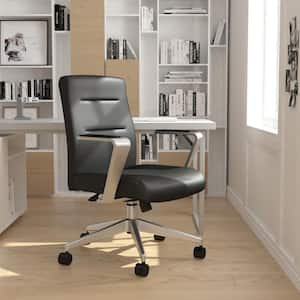 BOSS Antimicrobial Vinyl Adjustable Height Ergonomic Task Chair in Black/Black with Aluminum Fixed Arms and Base