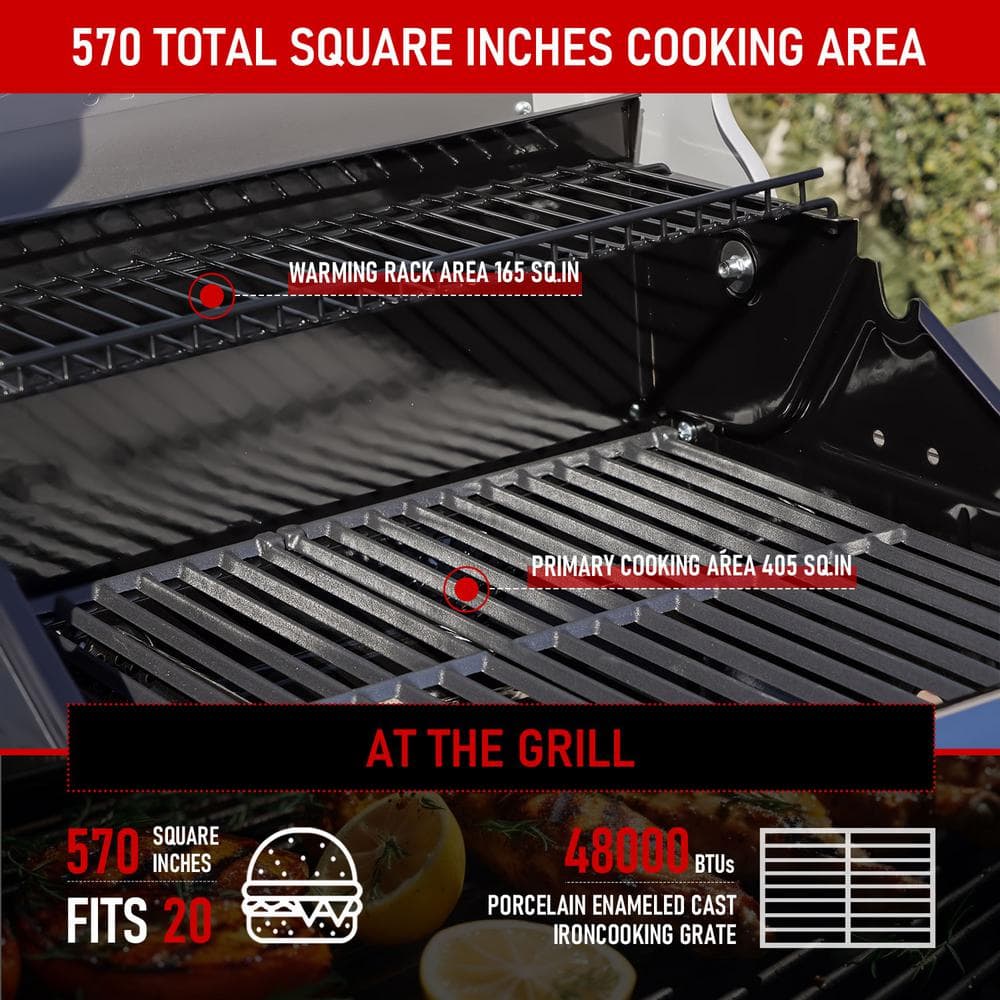 Mesa Black Stainless Steel 3-Burner Propane Gas Grill with Side Burner