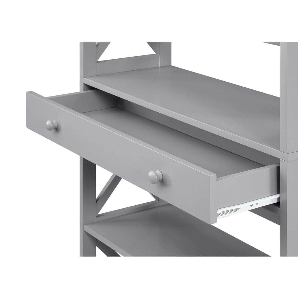 Gray Wood 5-Tier Bookcase with Drawer