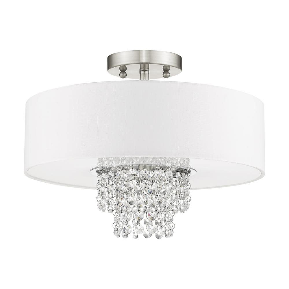 Carlisle Brushed Nickel 3-Light Semi-Flush Mount with Crystal Accents