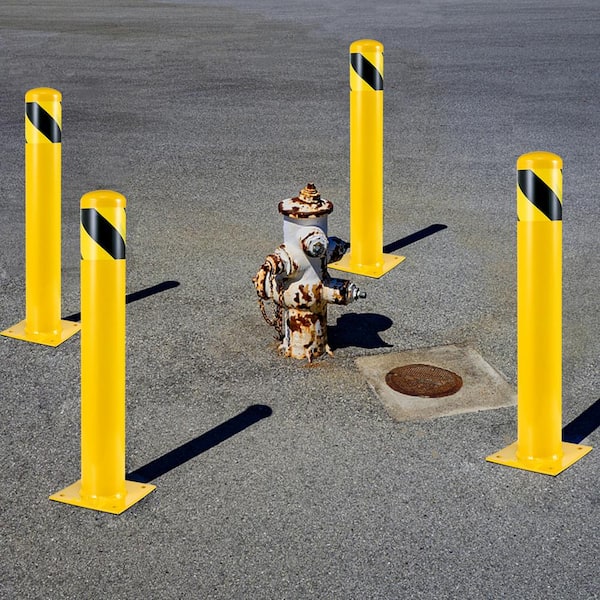 Safety Bollard 42 in. H Bollard Post 5.5 in. Diameter Steel Pipe Safety Bollard Post Yellow Steel Bollard