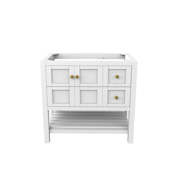 castellousa Alicia 35 in. W x 21.75 in. D x 32.75 in. H Bath Vanity Cabinet without Top in Matte White with Gold Knobs