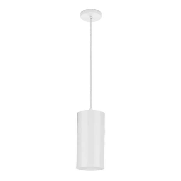 Cylinder Collection 6 in. 1-Light White Modern Outdoor Pendant Hanging Light