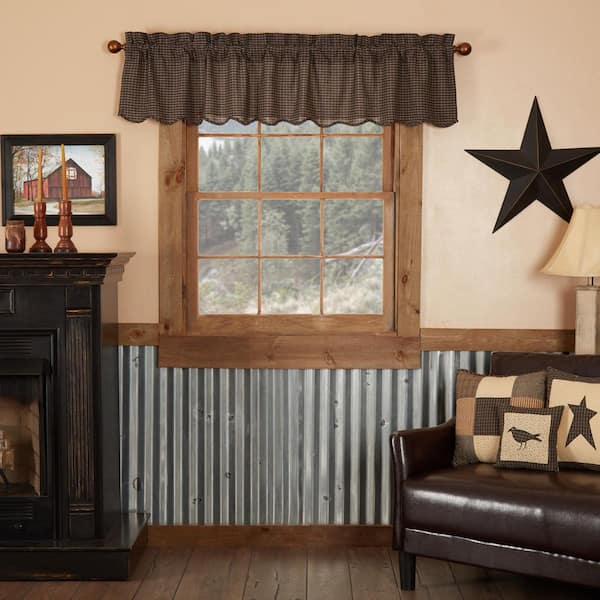 VHC BRANDS Kettle Grove Plaid 72 in. L x 16 in. W Cotton Valance in Black Khaki