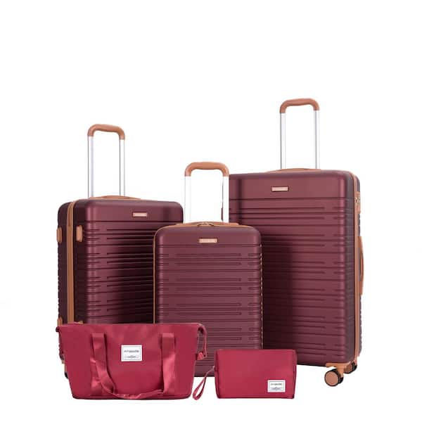 5-Piece Wine Red ABS Hardside Spinner Luggage Set with Travel Bag and Toiletry Bag (20/24/28 in. )