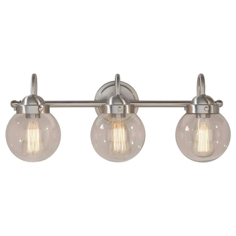 Olivia 3-Light Brushed Nickel Bath Light with Glass Globe Shades