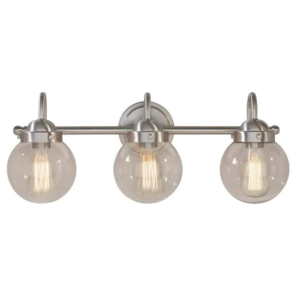 DSI LIGHTING Olivia 3-Light Brushed Nickel Bath Light with Glass Globe Shades