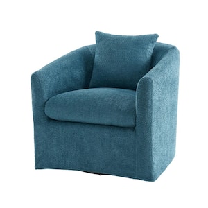 Leo Teal Upholstered Velvet Swivel Barrel Chair with Back Pillow