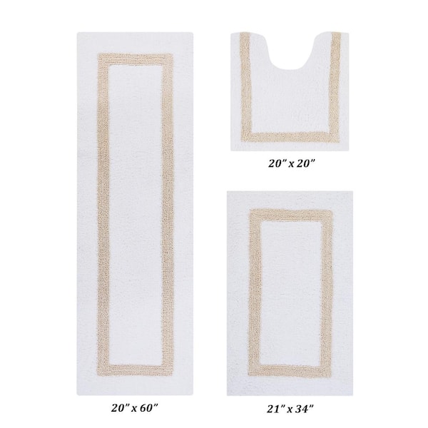 Hotel Collection White/Sand (20" x 20" : 21" x 34" : 20" x 60") 100% Cotton 3 Piece Bath Rug Set