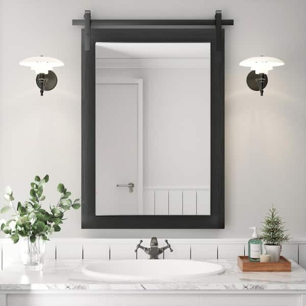 PRIMEPLUS 22 in. W x 30 in. H Large Rectangle Mirror Wood Framed Wall Mirror Bathroom Mirror Vanity Mirror Accent Mirror in Black