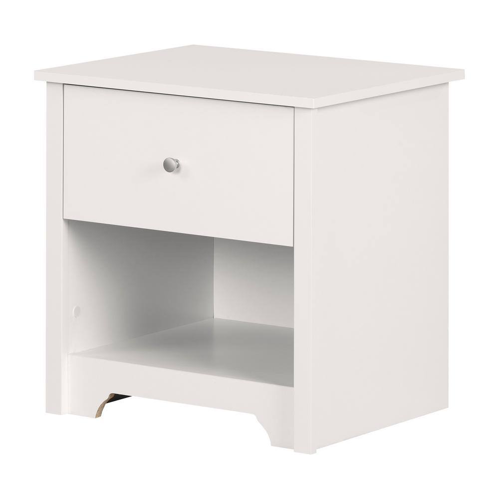 Pure White 1-Drawer Nightstand with Open Storage