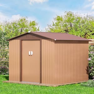 8.4 ft. W x 8.4 ft. D Outdoor Storage Shed Galvanized Steel Metal Shed with Sliding Doors, Brown (70.56 sq. ft.)