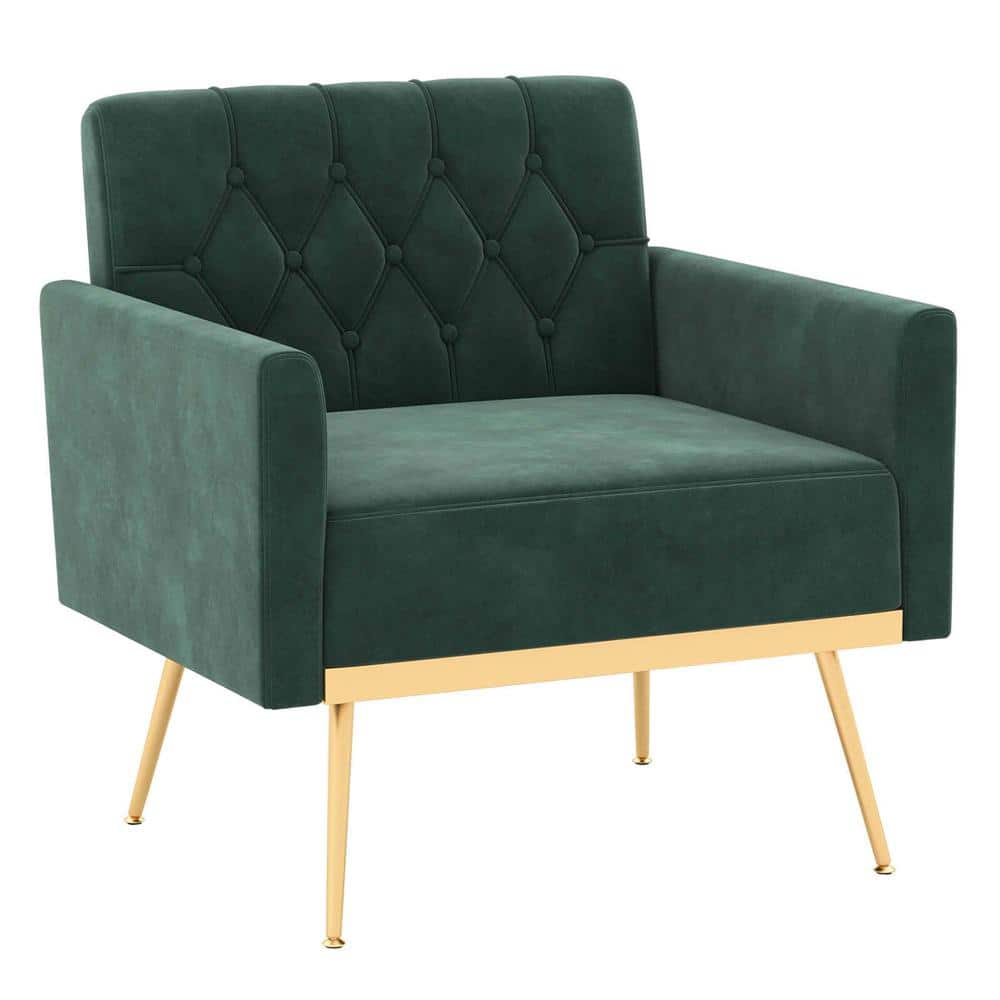 Costway Dark Green Modern Velvet Accent Chair with Button Tufted Back