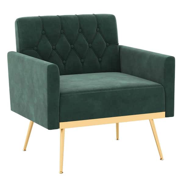 Costway Dark Green Modern Velvet Accent Chair with Button Tufted Back Golden Metal Legs and Foot Pads
