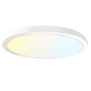 19 in. White Modern Flush Mount Ceiling Light Fixture LED Integrated 35W 2200LM 5CCT 2700K-5000K Dimmable ETL