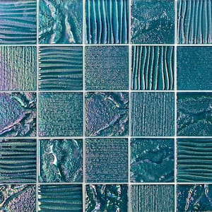 Marina Iridescent Aqua Squares 12 in. x 12 in. 8 mm Polished Glass Wall Tile (1 Sq. Ft.)