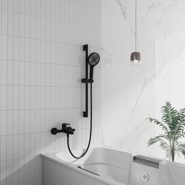 Single Handle 2-Spray Wall Mounted Bathtub Faucets Tub and Shower Faucet Filler with Diverter 1.59 GPM in Black