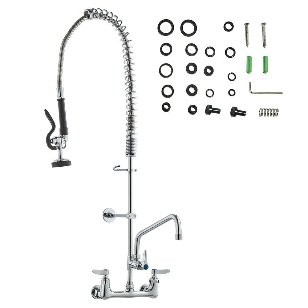 Brass Wall-Mounted Kitchen Faucet with Pull-out Spray