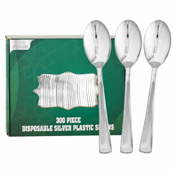 300-Piece Silver Disposable Plastic Spoons Heavy Duty BPA-Free Cutlery for Catering Weddings Parties