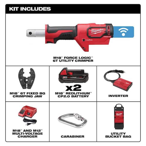 M18 18V Lithium-Ion Cordless FORCE LOGIC 6-Ton Utility Crimping Kit with D3 Grooves and Fixed BG Die