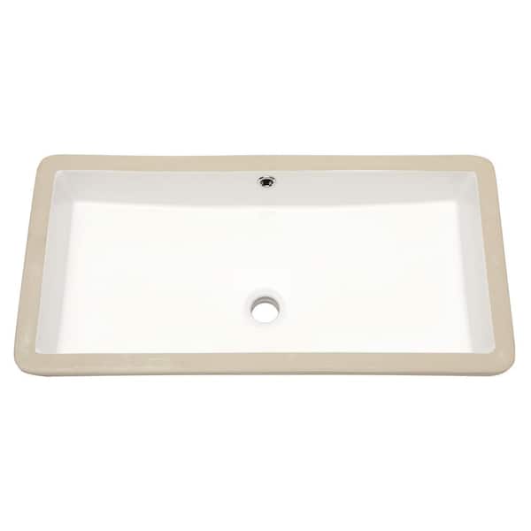 28 in . Undermount Rectangular Bathroom Sink with Overflow in White Ceramic