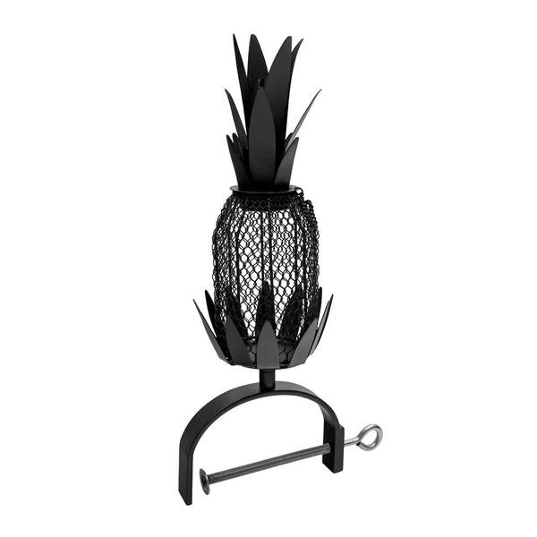 12 in. H Railing Pineapple Feeder, Suet and Mealworm Feeder for Decks and Porches, Black and Nickel Plated Finish