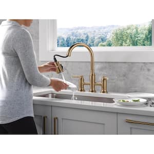 Renaldi Double Handle Bridge Kitchen Faucet in Lumicoat Champagne Bronze