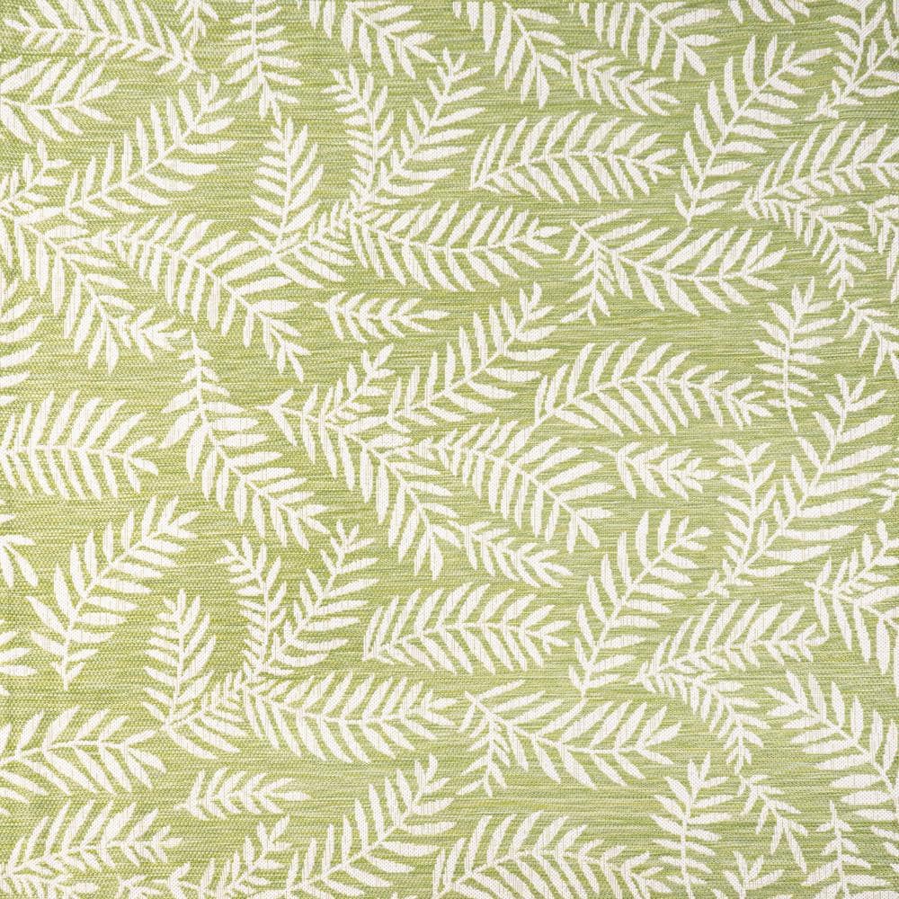 Nevis Palm Frond Green and Cream 5' Square Synthetic Rug