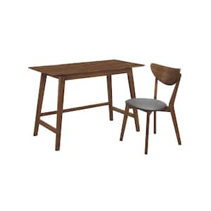 47.25 in. Rectangle Brown Wood Writing Desk with Padded Seat