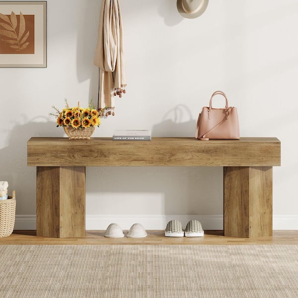 Brown Entryway Dining Bedroom Bench Shoe Bench with Distinctive Hexagonal Legs 41.34 in.