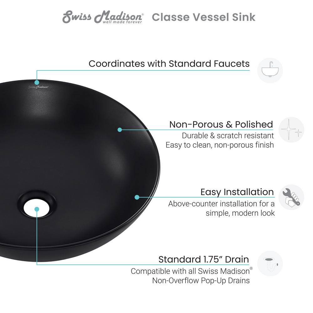 Matte Black Ceramic 15.3" Round Above-Counter Sink