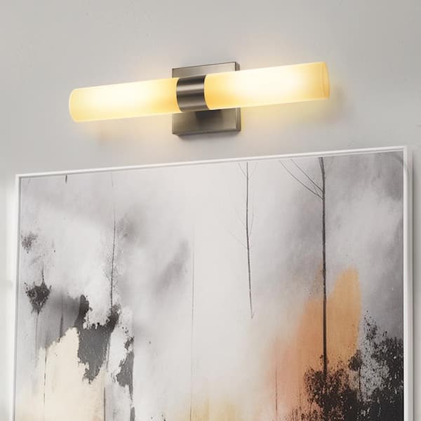 18 In. 2-Light Brushed Nickel and White Double Tube Wall Sconce Up and Down Lighting Fixture for Bathroom and Bedroom